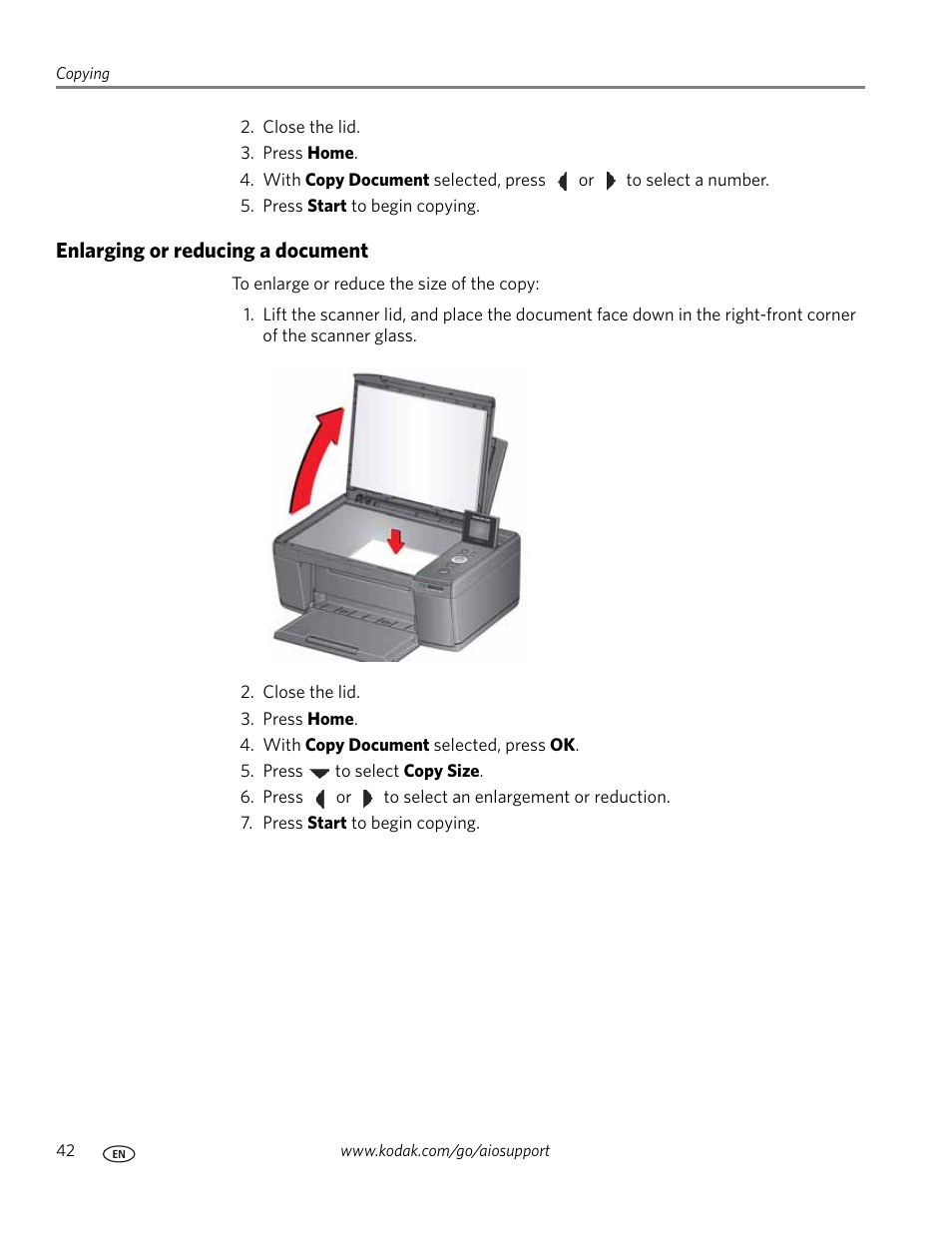 Enlarging or reducing a document | Kodak ESP C315 User Manual | Page 48 / 95