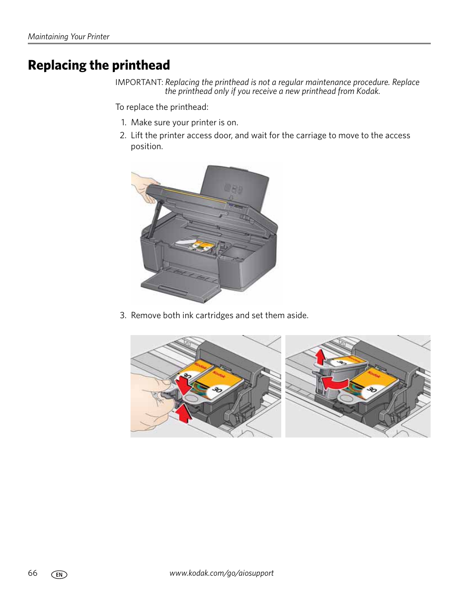 Replacing the printhead | Kodak ESP C315 User Manual | Page 72 / 95