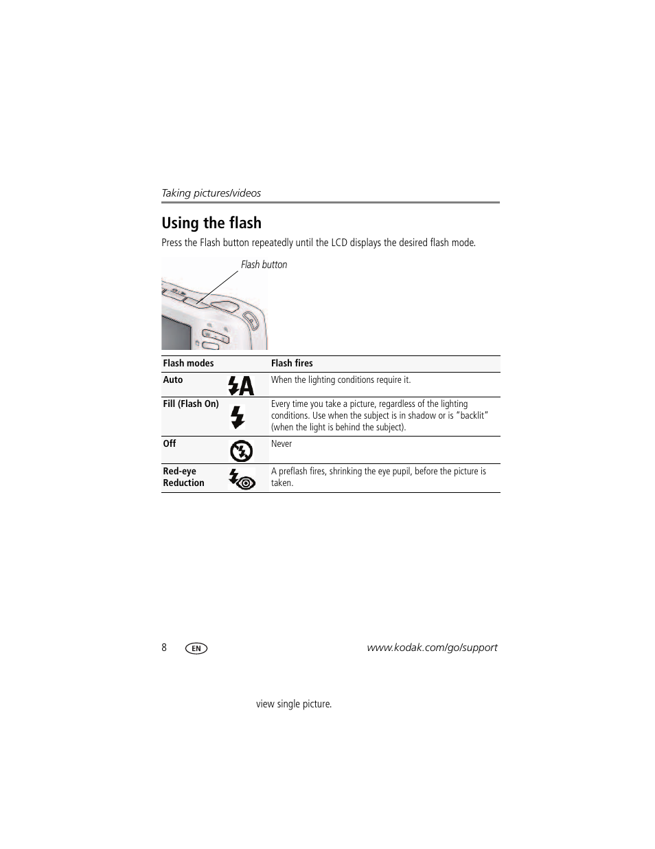 Using the flash | Kodak EASYSHARE C1505 User Manual | Page 14 / 60