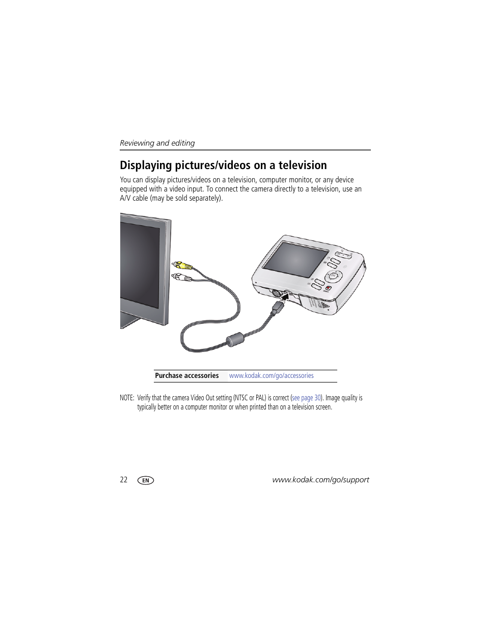 Displaying pictures/videos on a television | Kodak EASYSHARE C1505 User Manual | Page 28 / 60