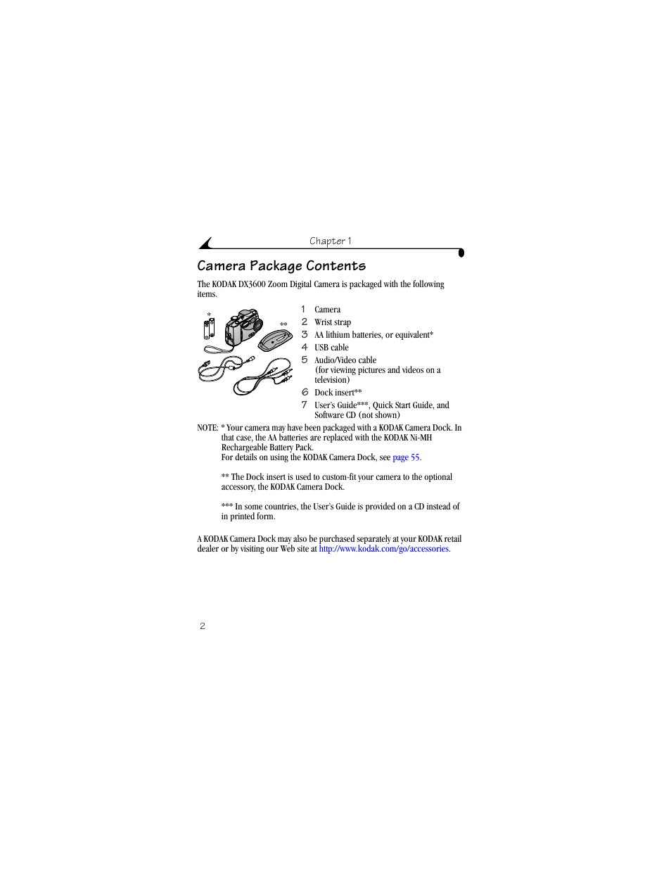 Camera package contents | Kodak DX3600 User Manual | Page 10 / 106