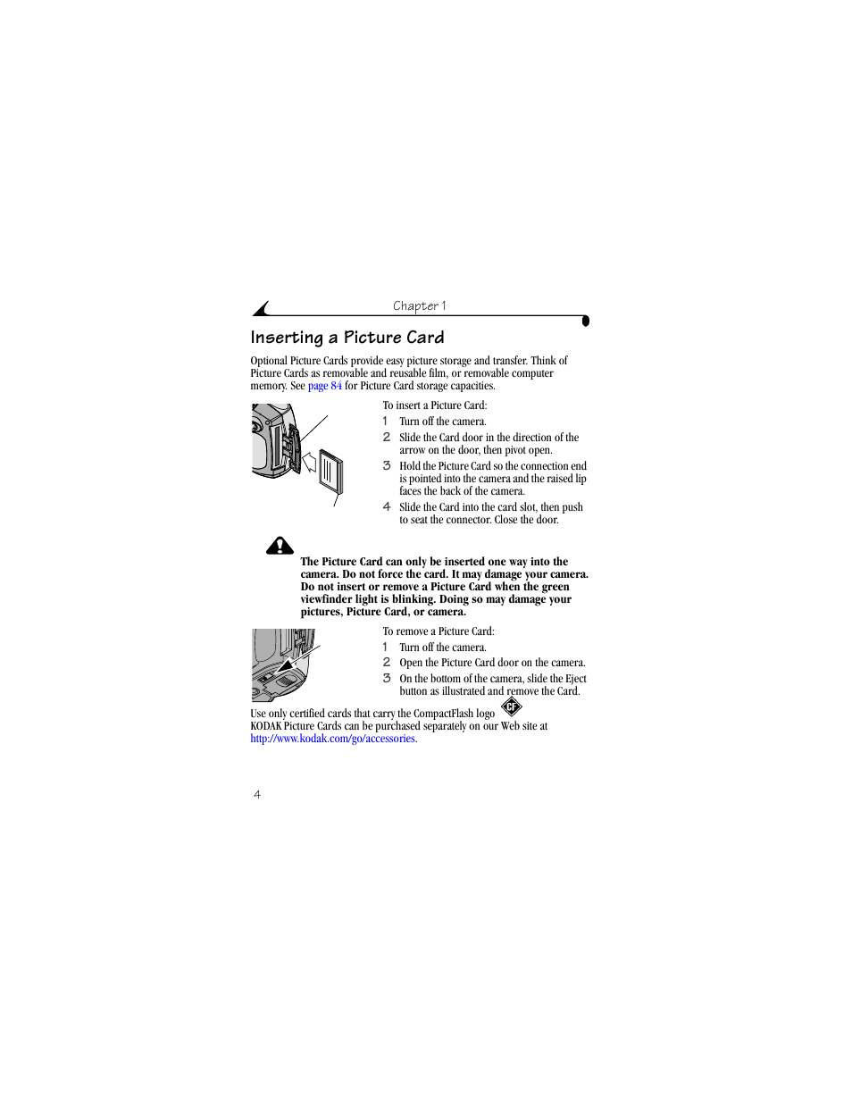 Inserting a picture card | Kodak DX3600 User Manual | Page 12 / 106