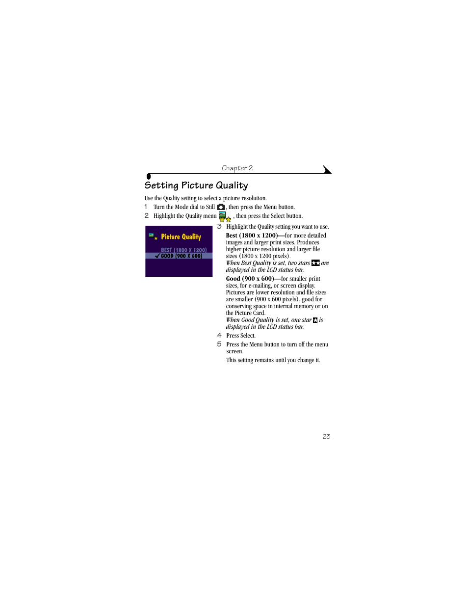 Setting picture quality | Kodak DX3600 User Manual | Page 31 / 106