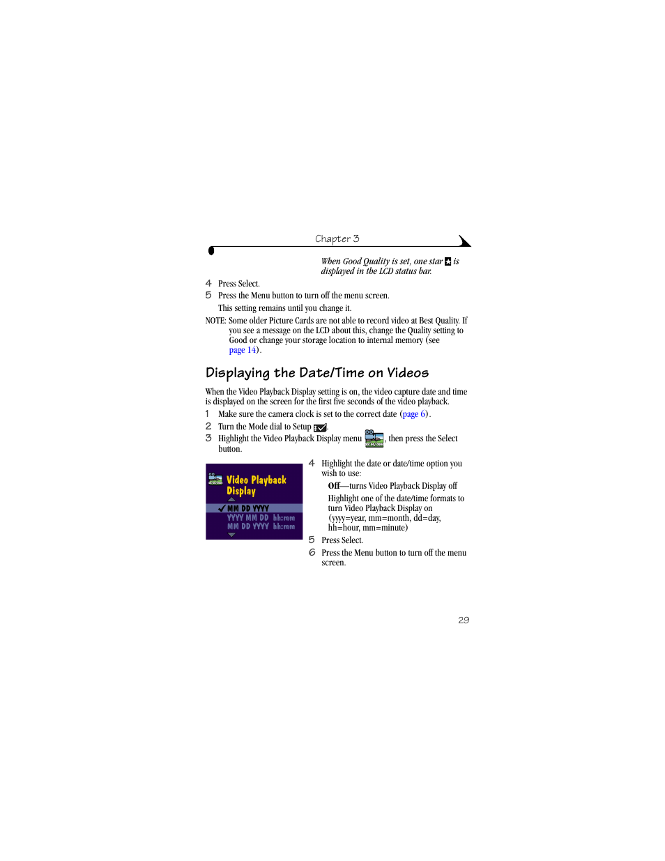 Displaying the date/time on videos, Os (see | Kodak DX3600 User Manual | Page 37 / 106