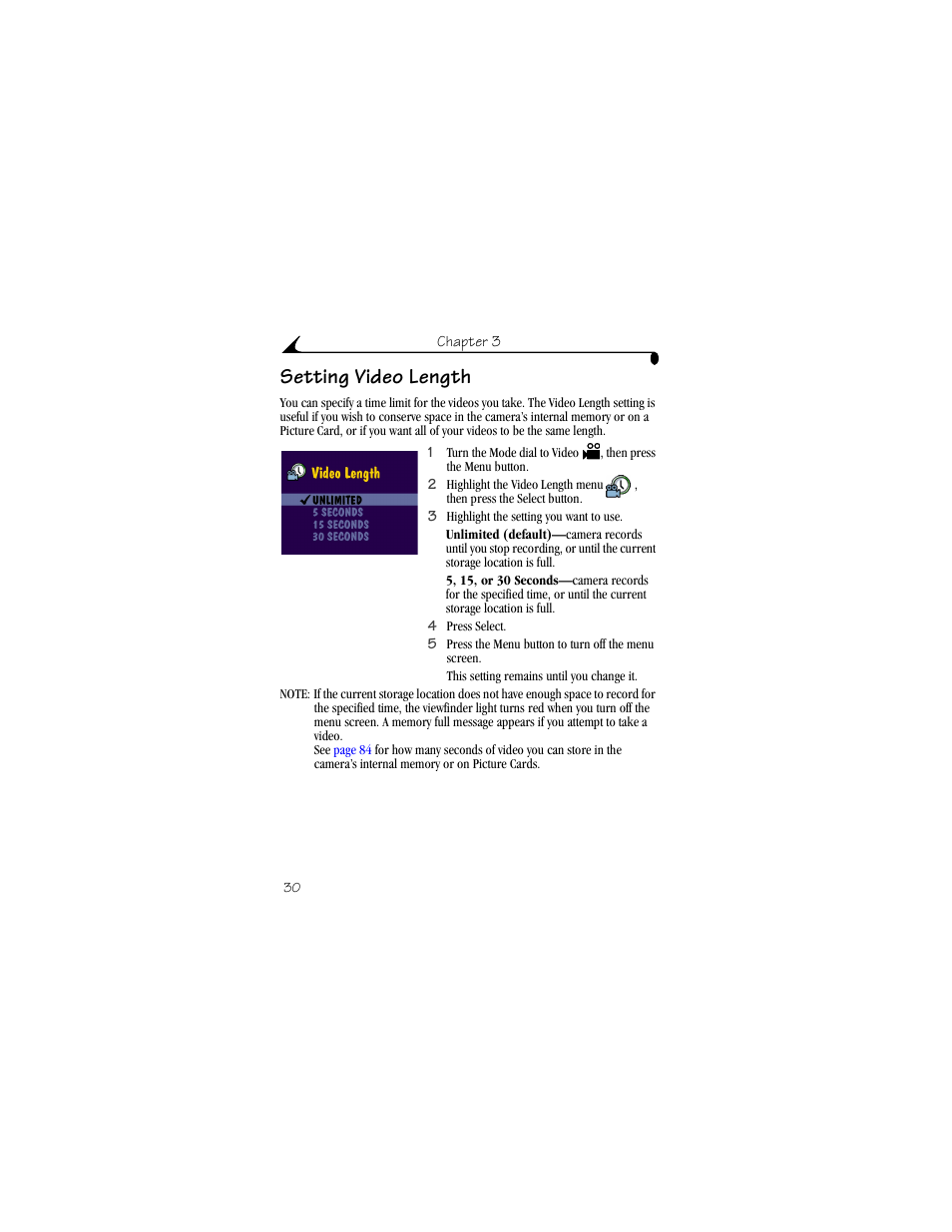 Setting video length | Kodak DX3600 User Manual | Page 38 / 106