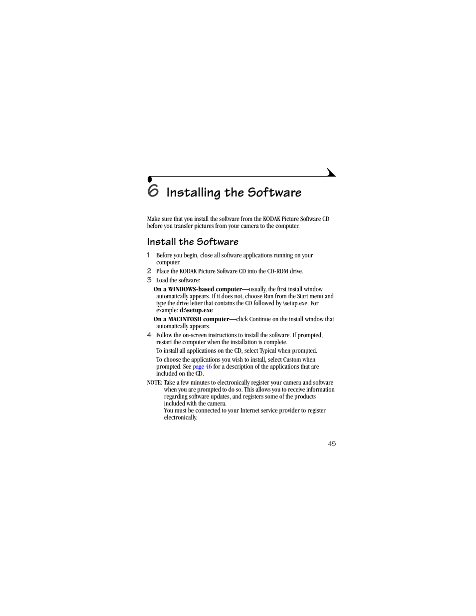 6 installing the software, Install the software, Installing the software | Kodak DX3600 User Manual | Page 53 / 106