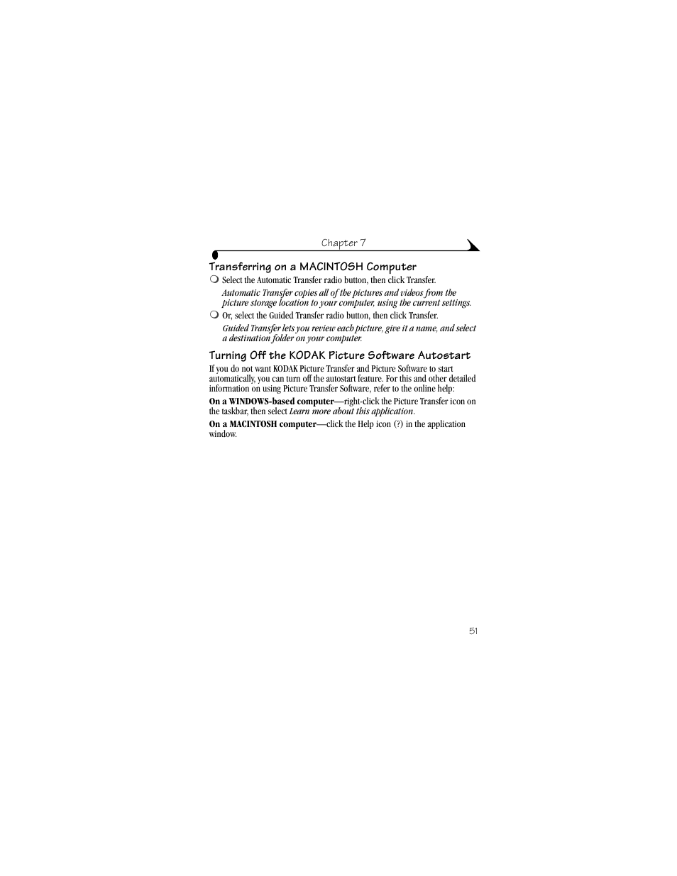 Transferring on a macintosh computer, Turning off the kodak picture software autostart | Kodak DX3600 User Manual | Page 59 / 106