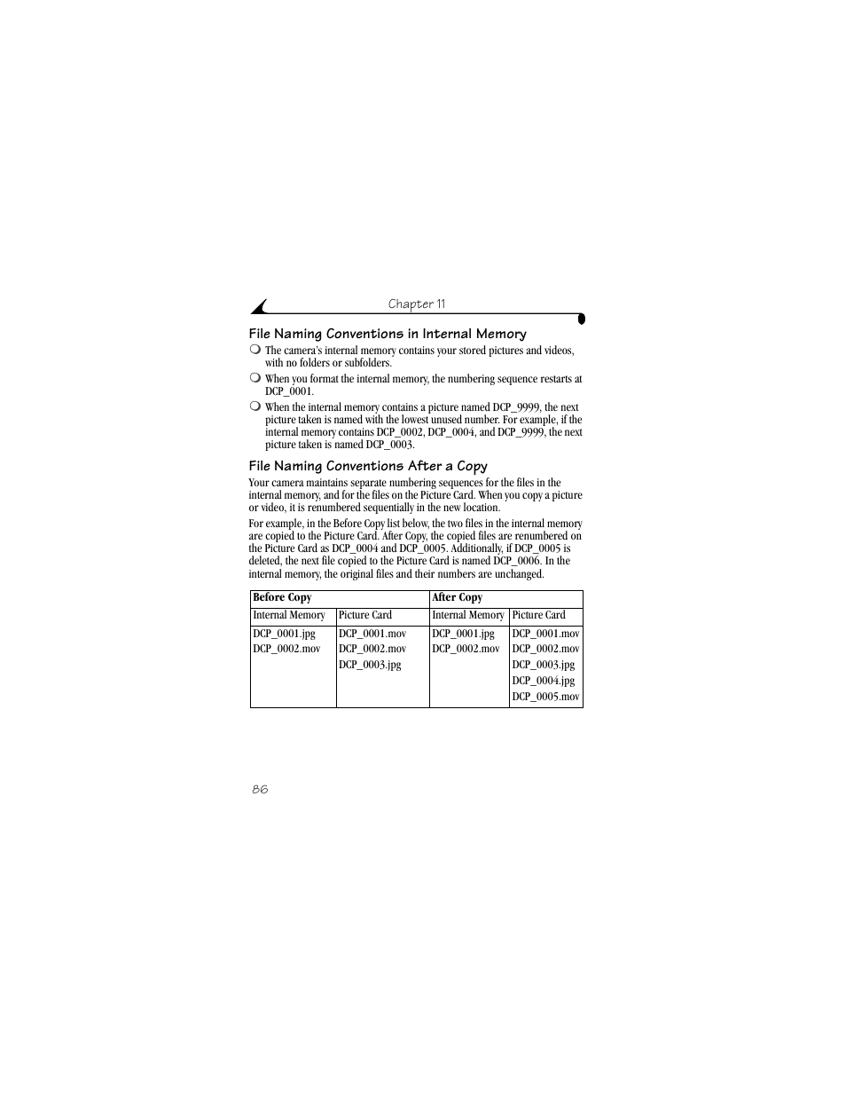 File naming conventions in internal memory, File naming conventions after a copy | Kodak DX3600 User Manual | Page 94 / 106