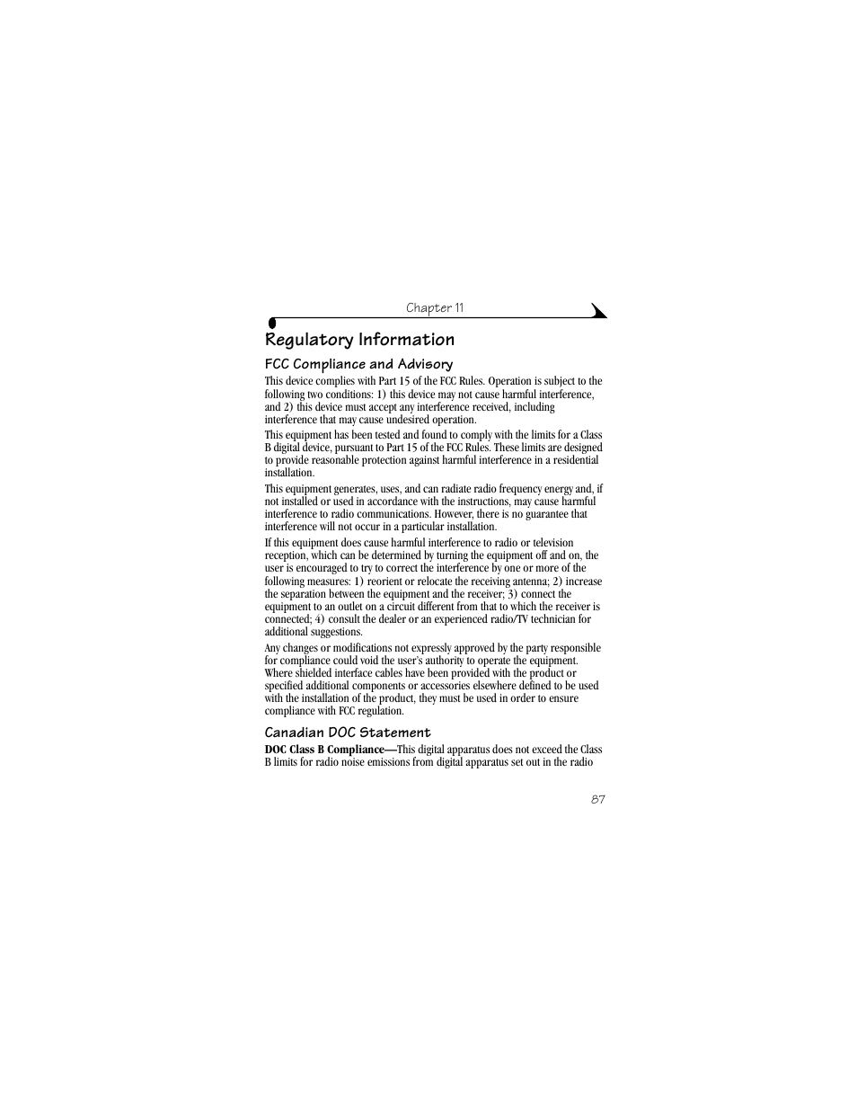 Regulatory information, Fcc compliance and advisory, Canadian doc statement | Kodak DX3600 User Manual | Page 95 / 106