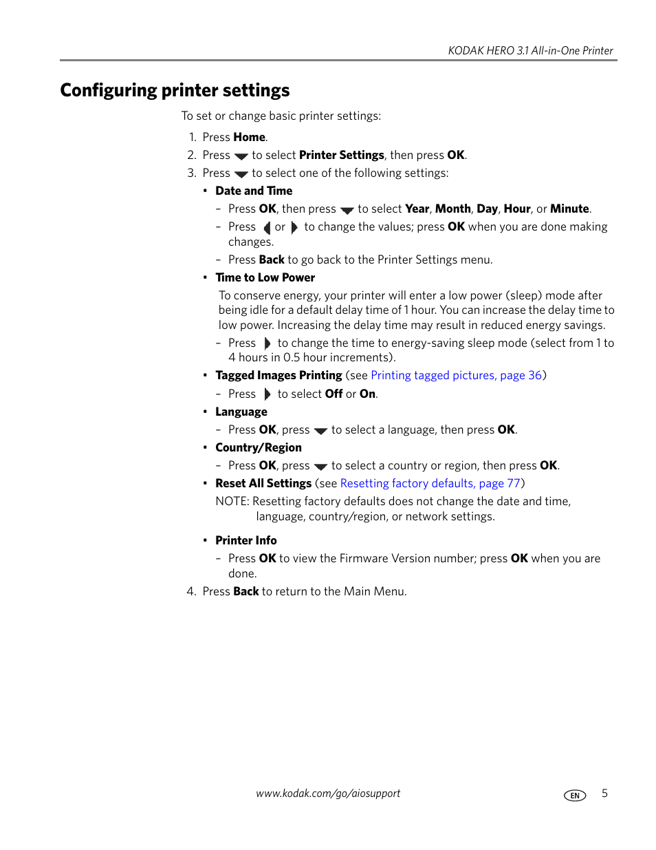 Configuring printer settings | Kodak HERO 3.1 User Manual | Page 11 / 100