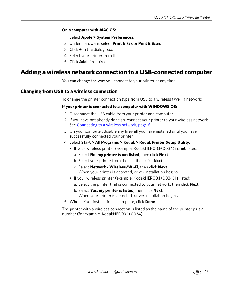 Changing from usb to a wireless connection | Kodak HERO 3.1 User Manual | Page 19 / 100