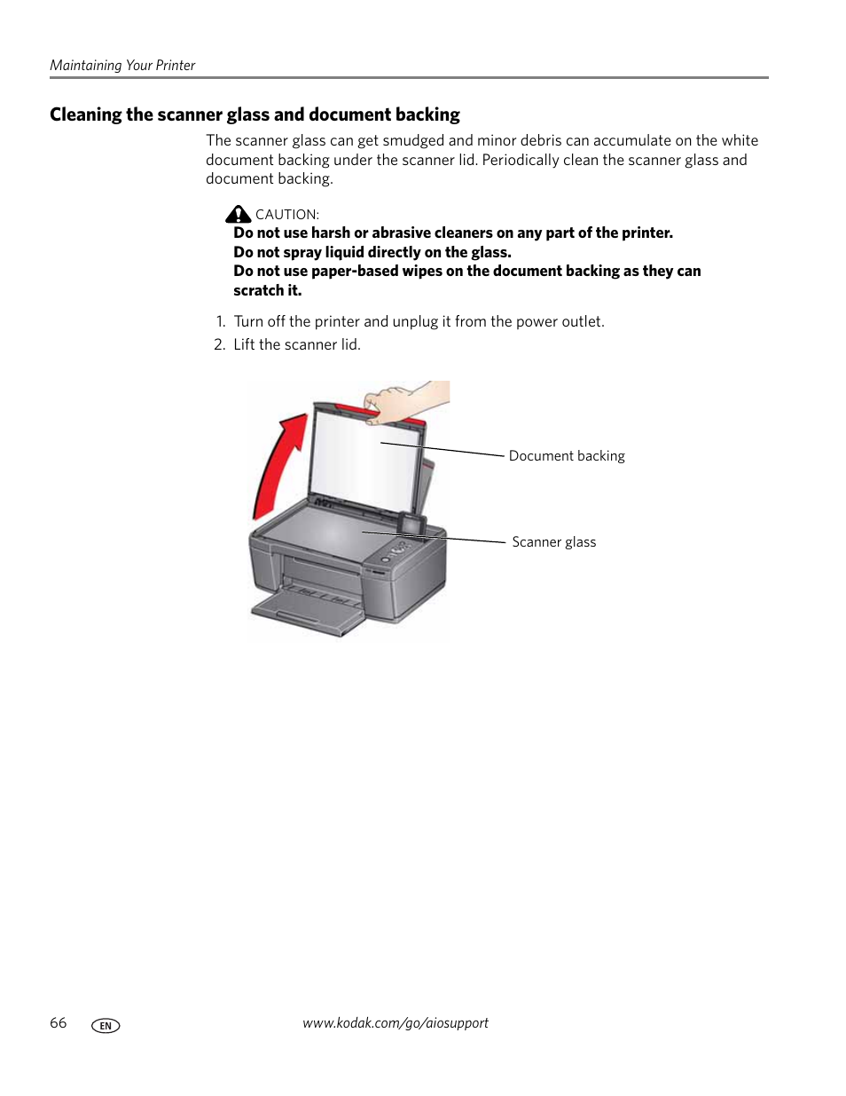 Cleaning the scanner glass and document backing | Kodak HERO 3.1 User Manual | Page 72 / 100