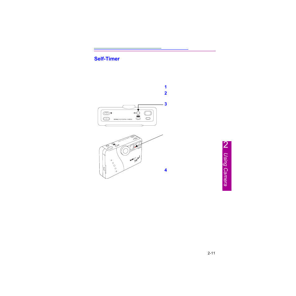 Using camera self-timer, Standard off aut o fill high | Kodak DC25 User Manual | Page 21 / 47