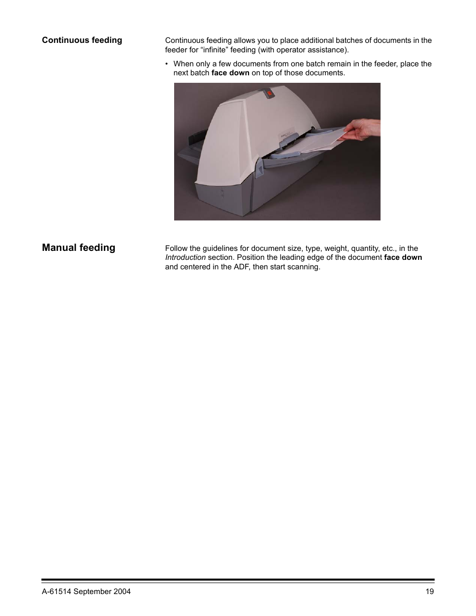Continuous feeding, Manual feeding | Kodak A-61514 User Manual | Page 22 / 40