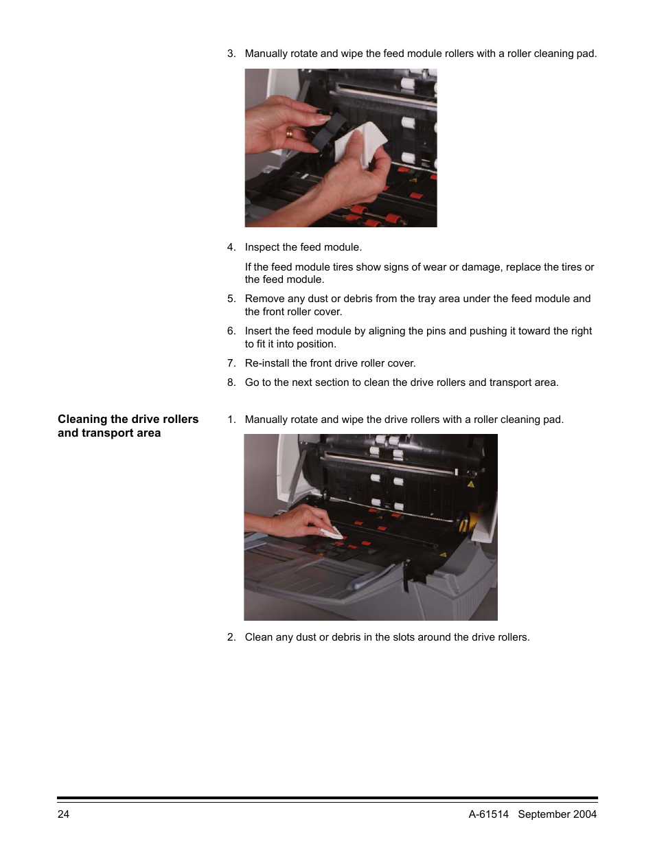 Cleaning the drive rollers and transport area | Kodak A-61514 User Manual | Page 27 / 40