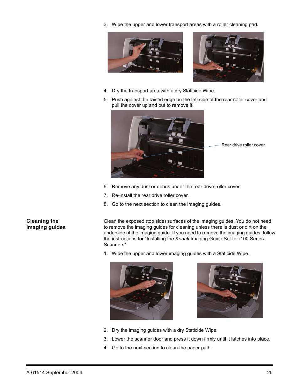 Cleaning the imaging guides | Kodak A-61514 User Manual | Page 28 / 40