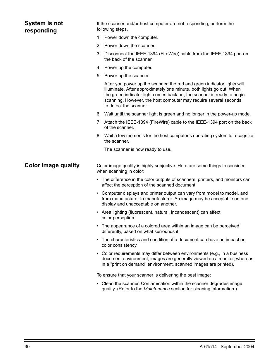 System is not responding, Color image quality | Kodak A-61514 User Manual | Page 33 / 40