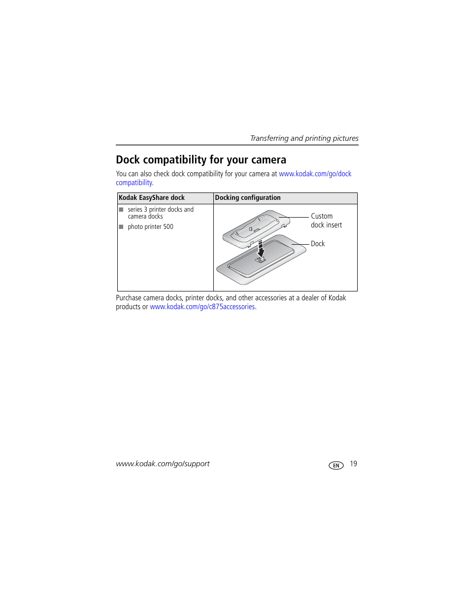 Dock compatibility for your camera | Kodak C875 User Manual | Page 25 / 84