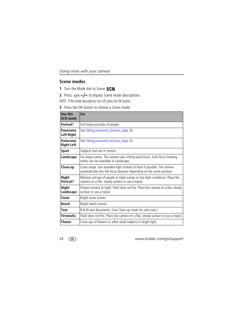 Scene modes | Kodak C875 User Manual | Page 30 / 84