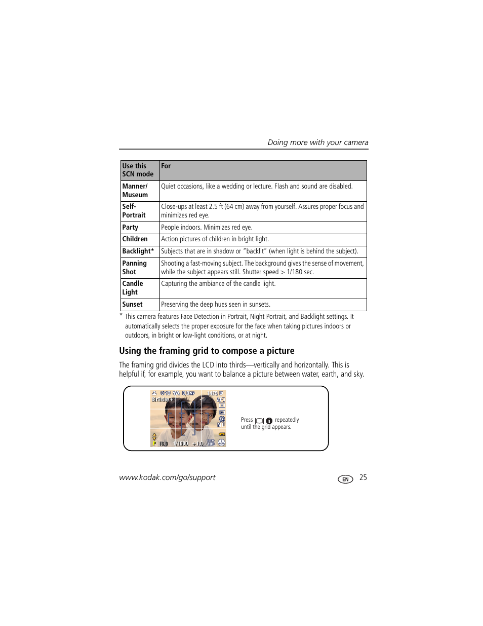 Using the framing grid to compose a picture | Kodak C875 User Manual | Page 31 / 84