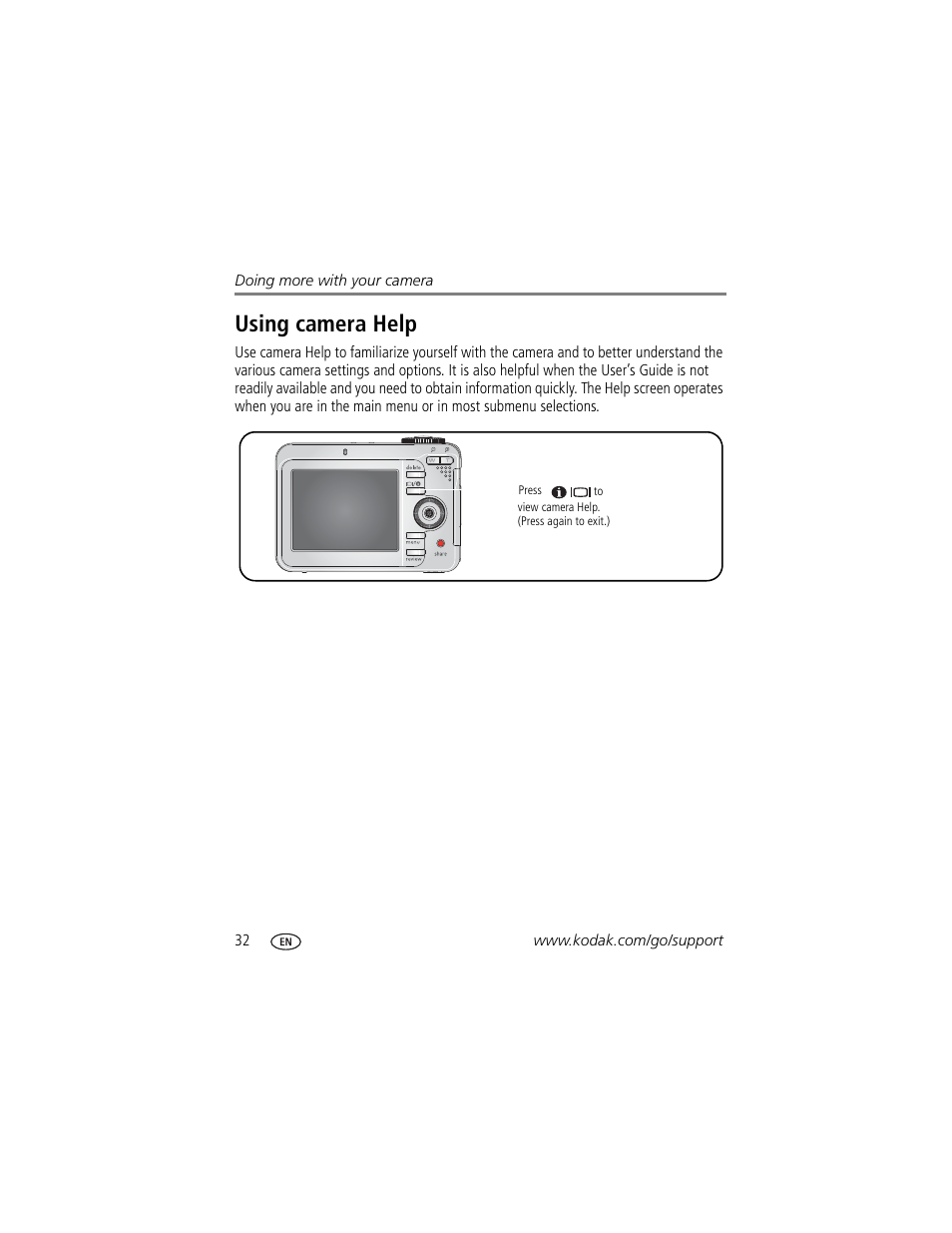 Using camera help | Kodak C875 User Manual | Page 38 / 84
