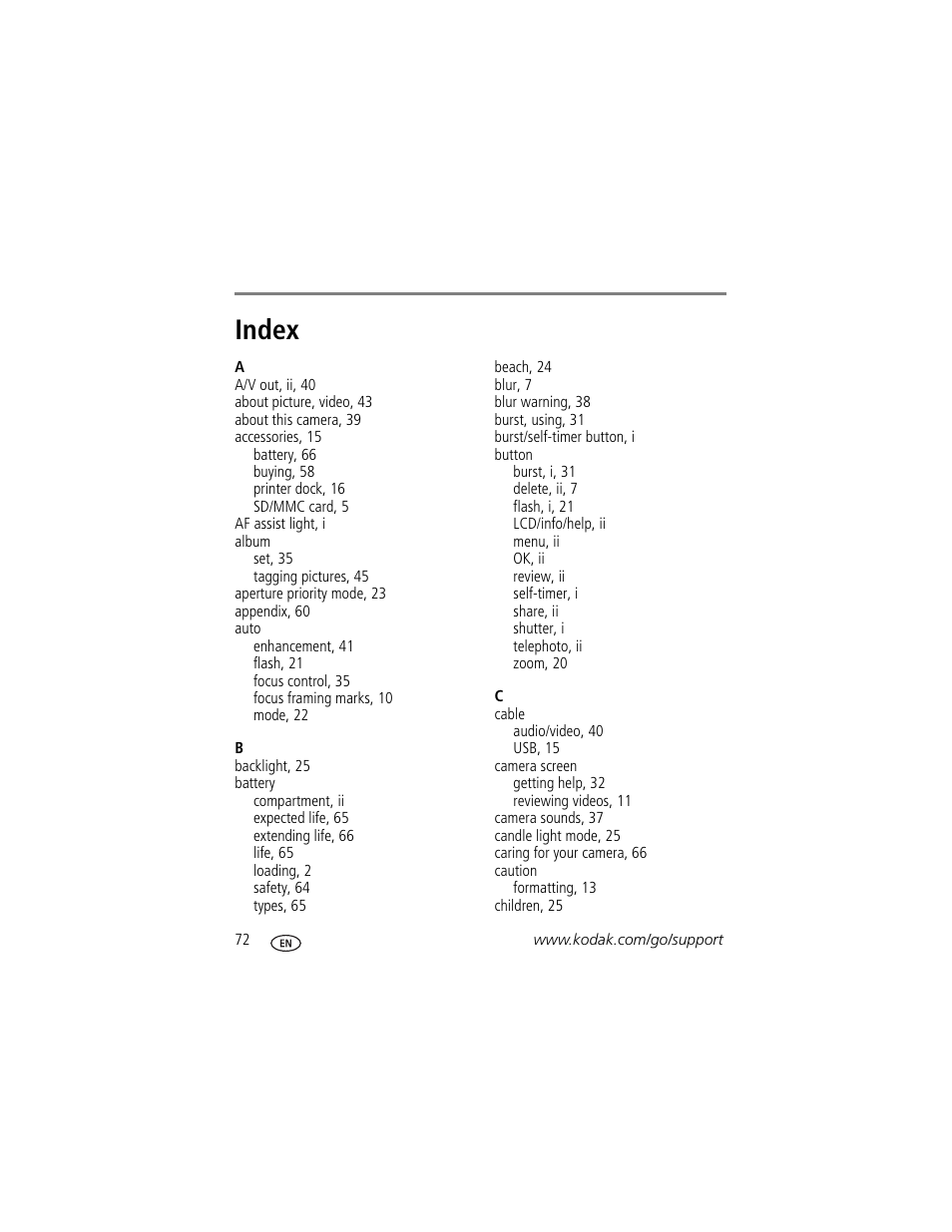 Index | Kodak C875 User Manual | Page 78 / 84