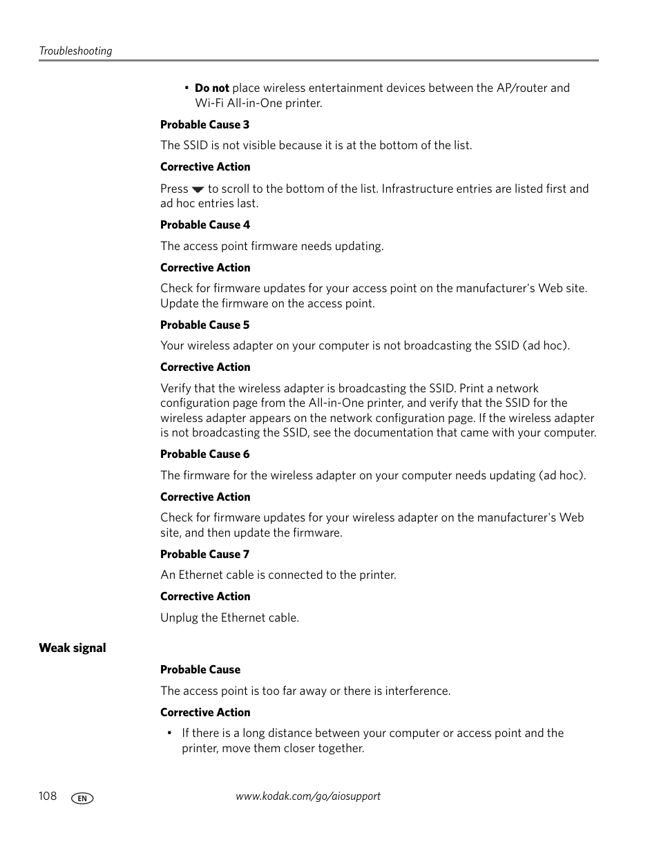 Weak signal | Kodak ESP 9 User Manual | Page 116 / 143