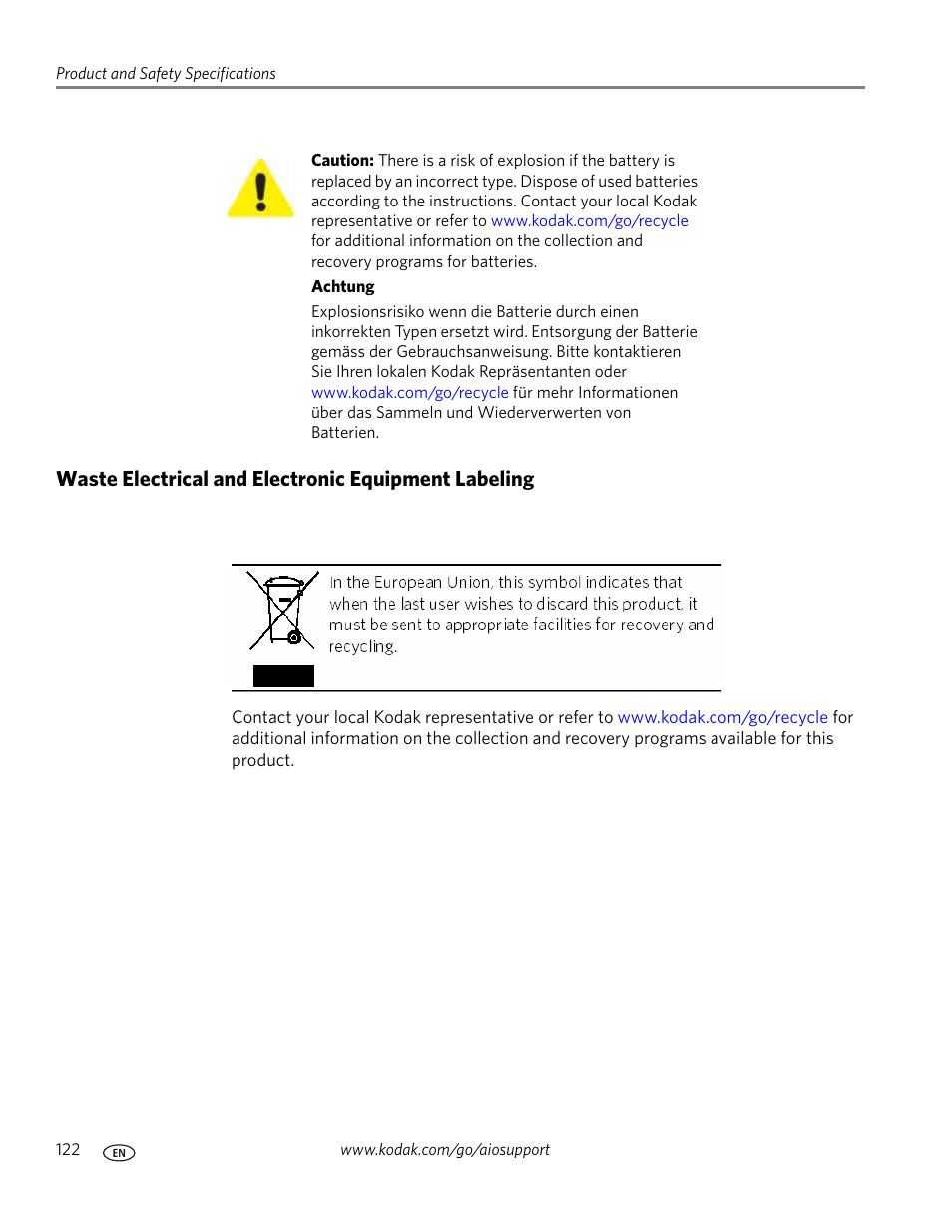 Waste electrical and electronic equipment labeling | Kodak ESP 9 User Manual | Page 130 / 143