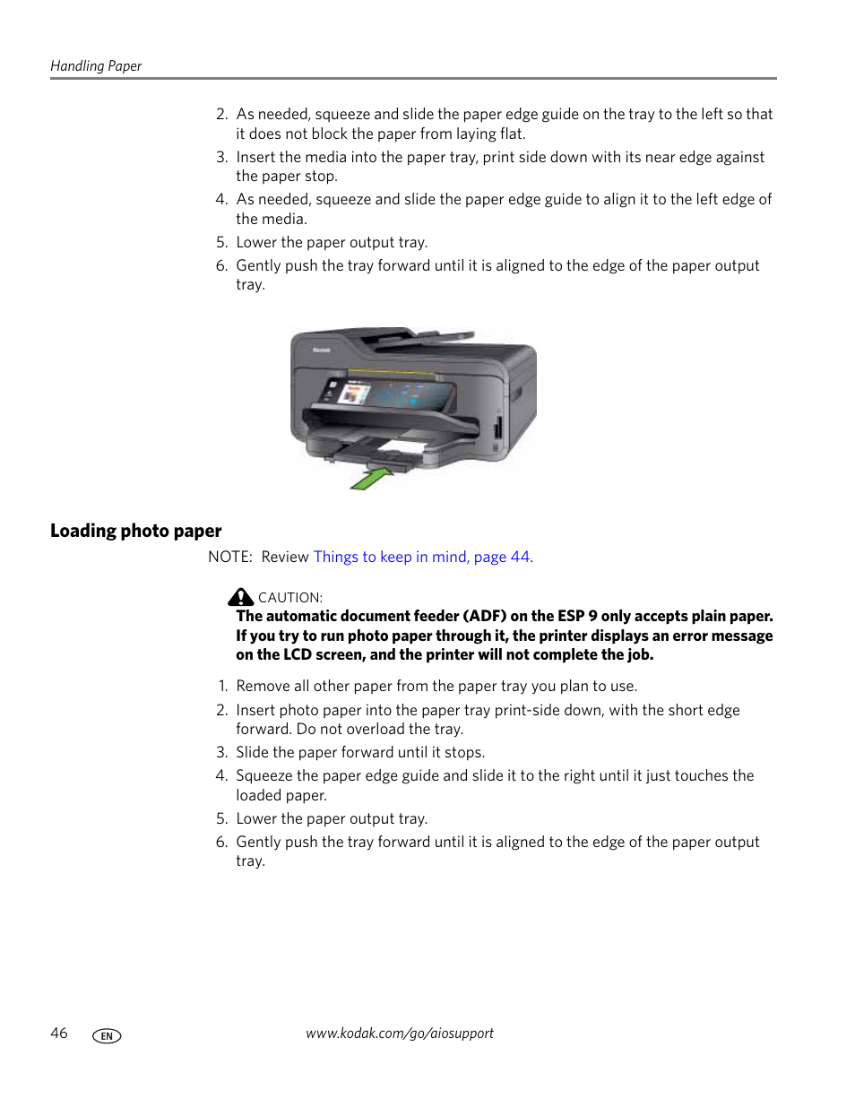 Loading photo paper | Kodak ESP 9 User Manual | Page 54 / 143