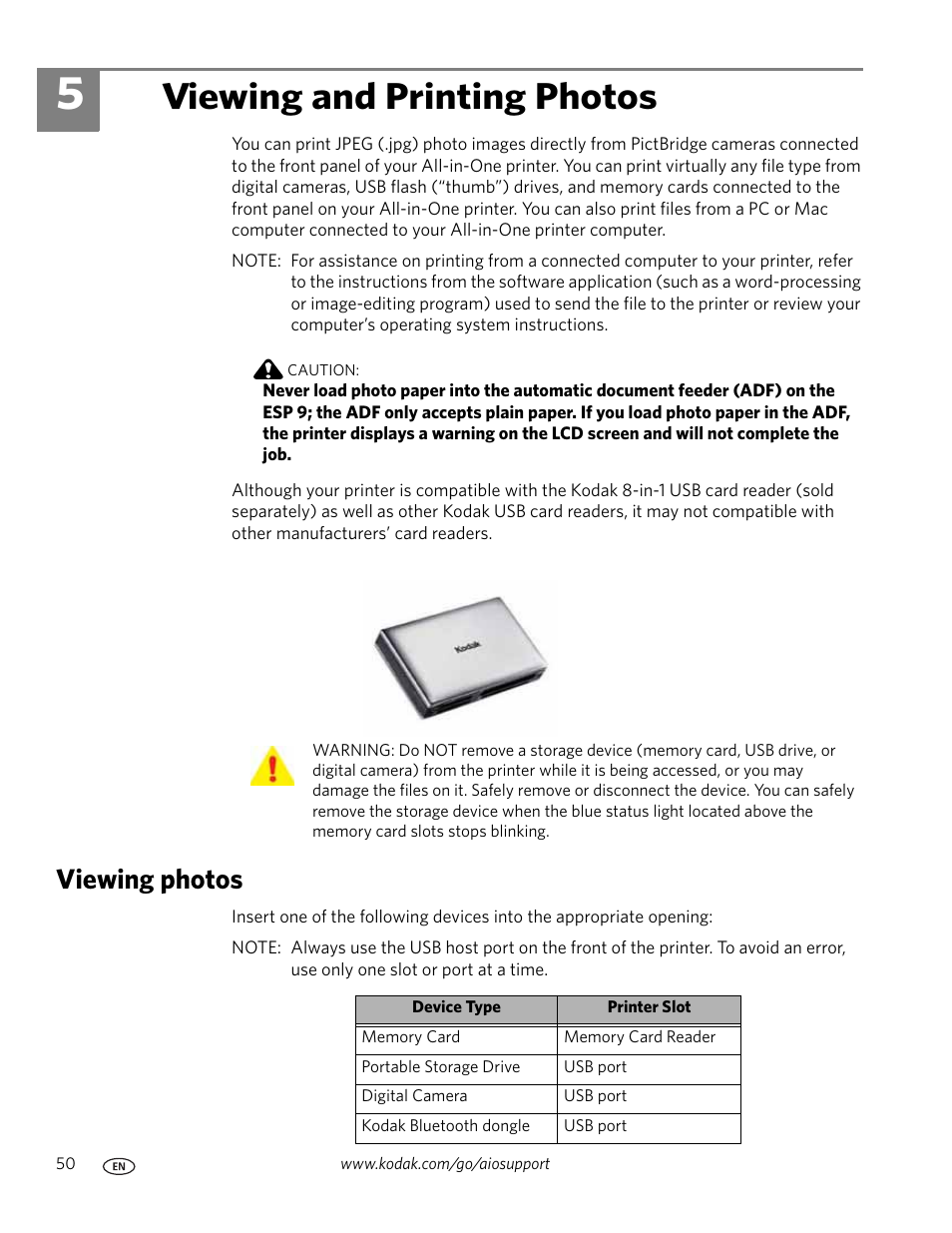 Viewing and printing photos, Viewing photos, 5 viewing and printing photos | Kodak ESP 9 User Manual | Page 58 / 143