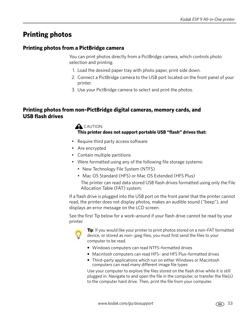 Printing photos, Printing photos from a pictbridge camera | Kodak ESP 9 User Manual | Page 61 / 143