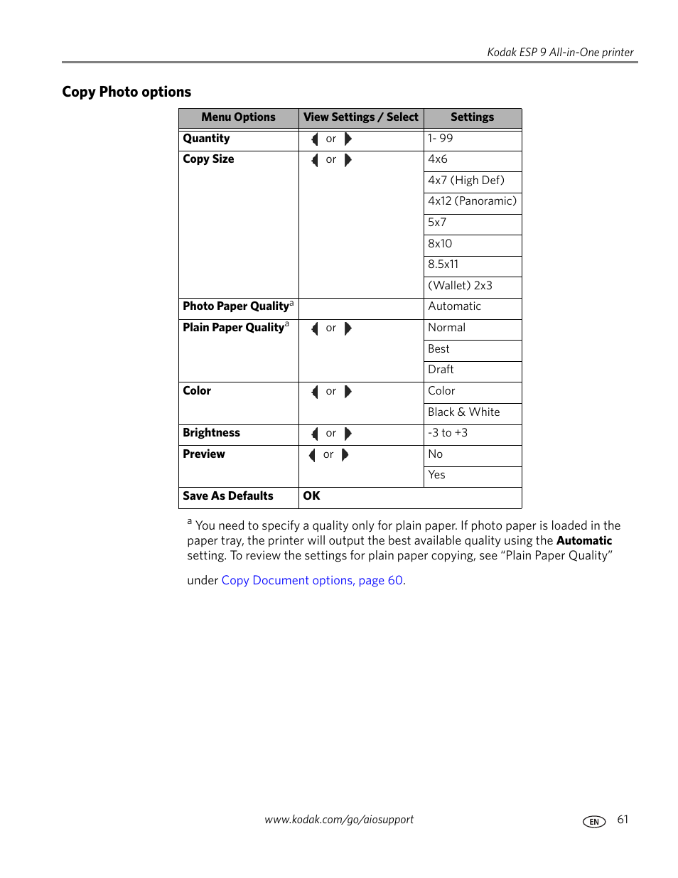 Copy photo options | Kodak ESP 9 User Manual | Page 69 / 143