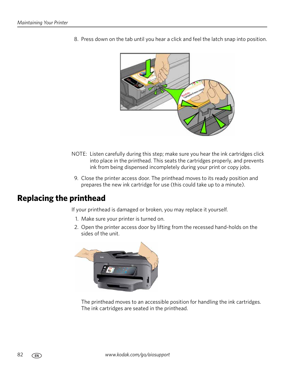 Replacing the printhead | Kodak ESP 9 User Manual | Page 90 / 143