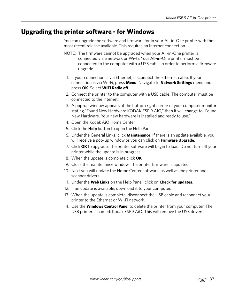 Upgrading the printer software - for windows | Kodak ESP 9 User Manual | Page 95 / 143