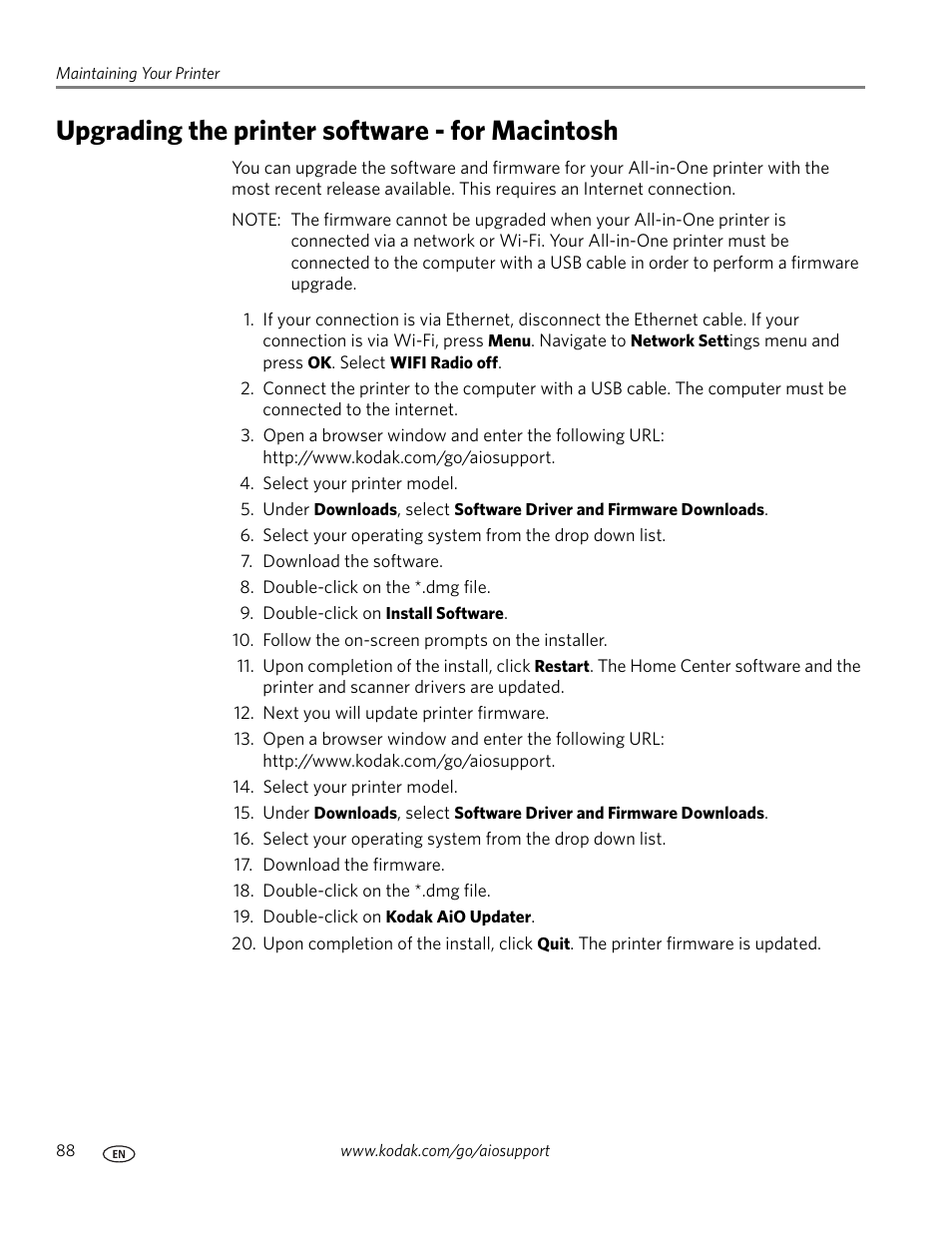 Upgrading the printer software - for macintosh | Kodak ESP 9 User Manual | Page 96 / 143