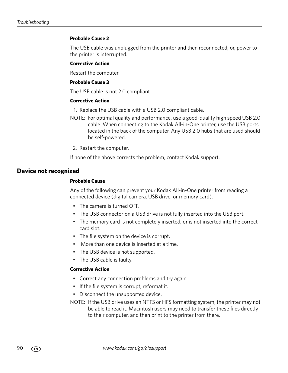 Device not recognized | Kodak ESP 9 User Manual | Page 98 / 143