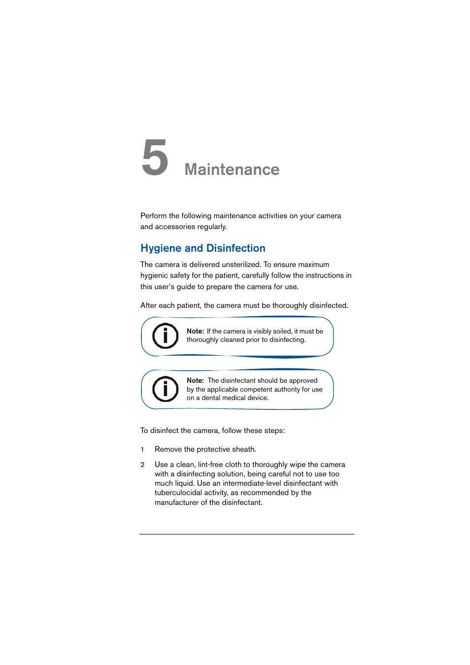 5 maintenance, Hygiene and disinfection, Chapter 5 | Maintenance | Kodak 1500 User Manual | Page 49 / 60