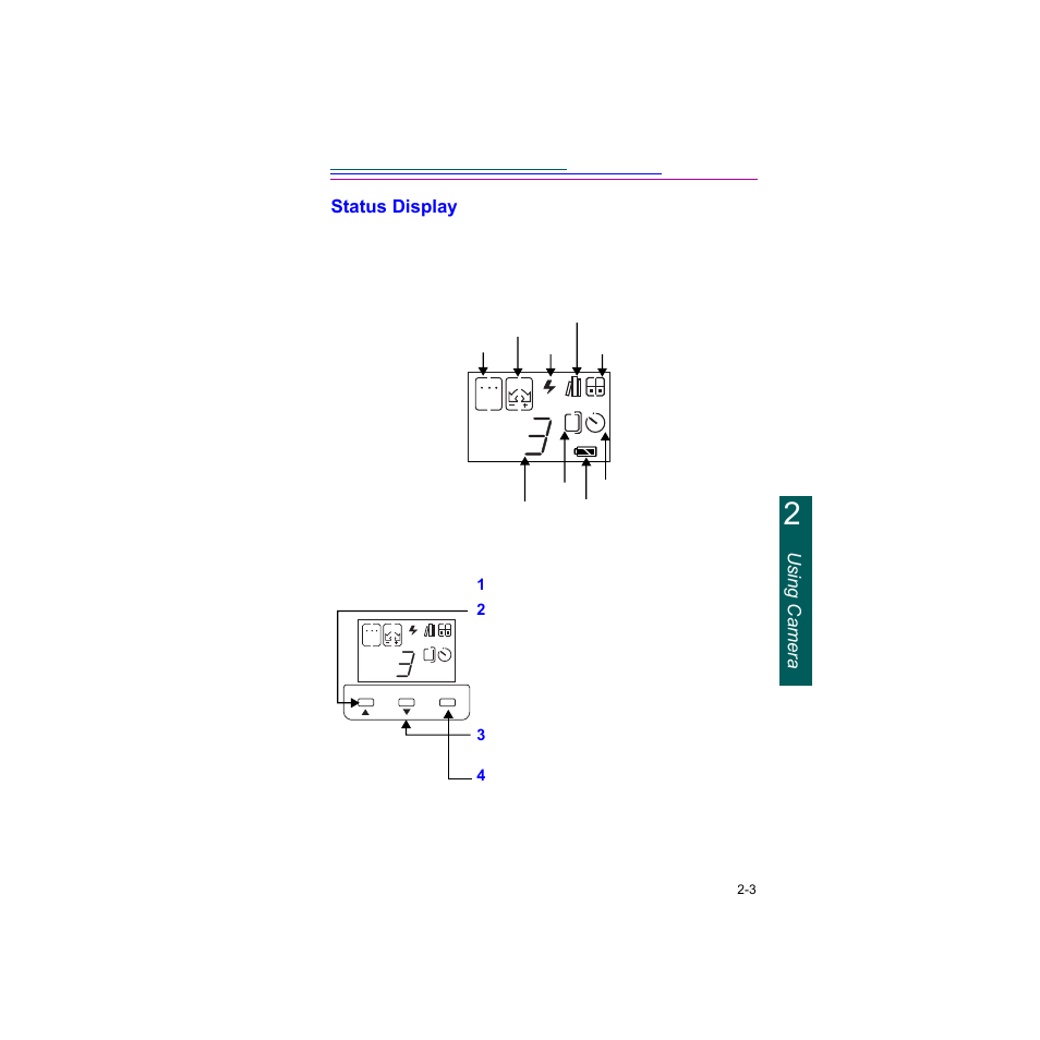 Status display, Status display -3, Using camera status display | Kodak Digital Science DC120 User Manual | Page 13 / 117