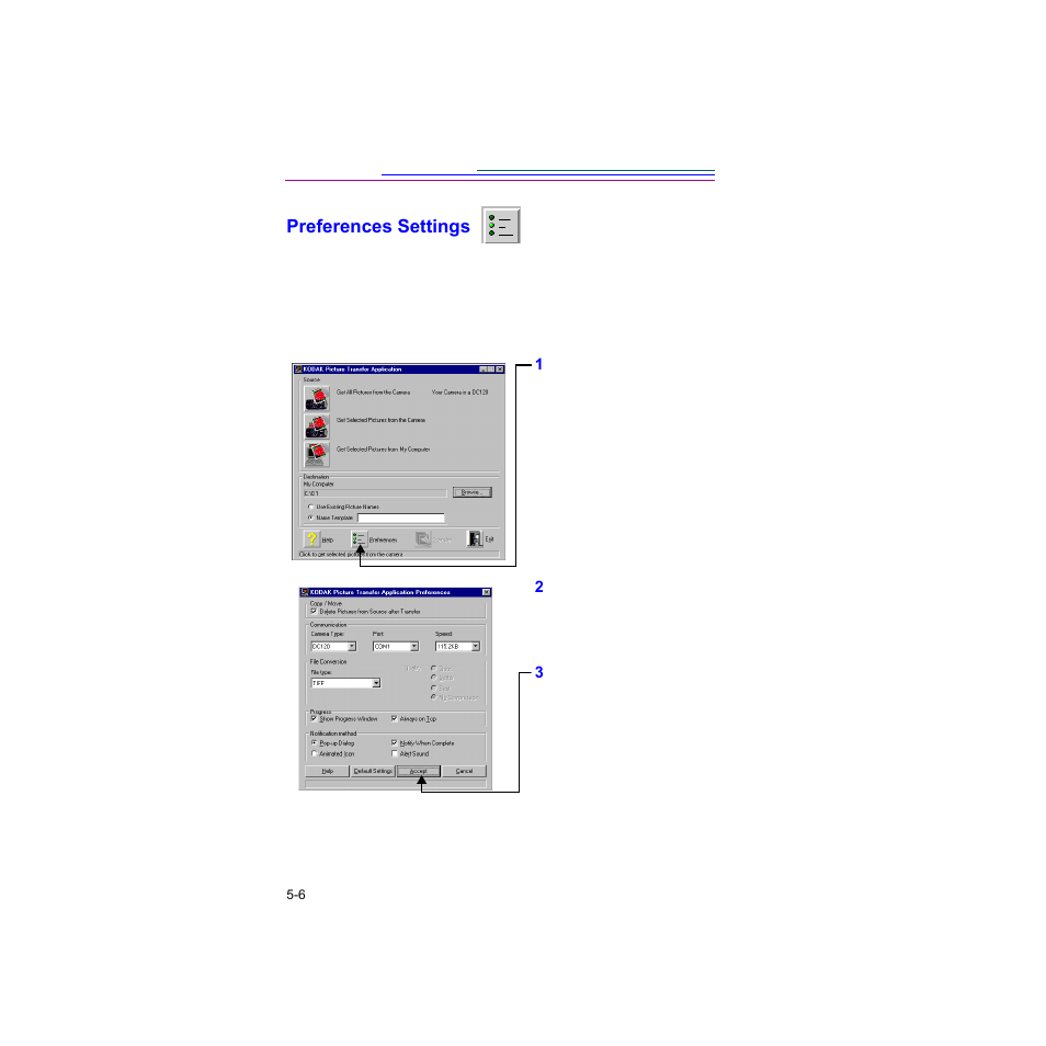 Preferences settings, Preferences settings -6 | Kodak Digital Science DC120 User Manual | Page 58 / 117