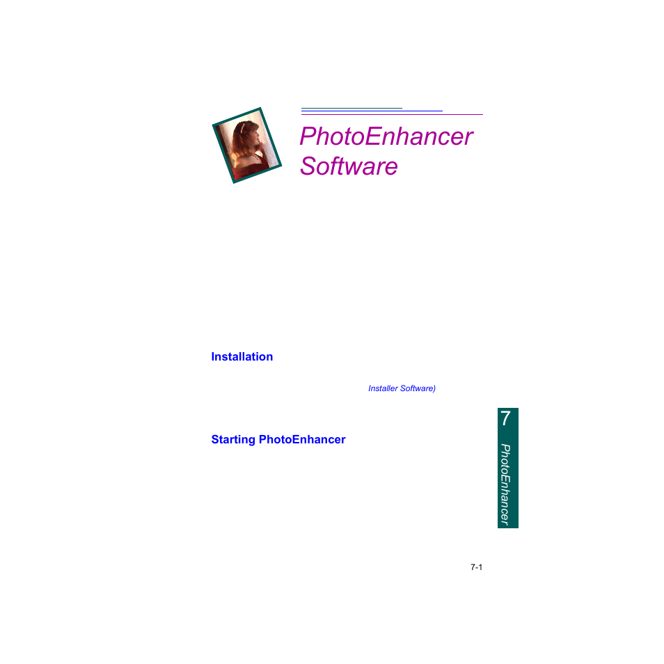 Photoenhancer software, Installation, Starting photoenhancer | Photoenhancer software -1, Installation -1, Starting photoenhancer -1 | Kodak Digital Science DC120 User Manual | Page 77 / 117