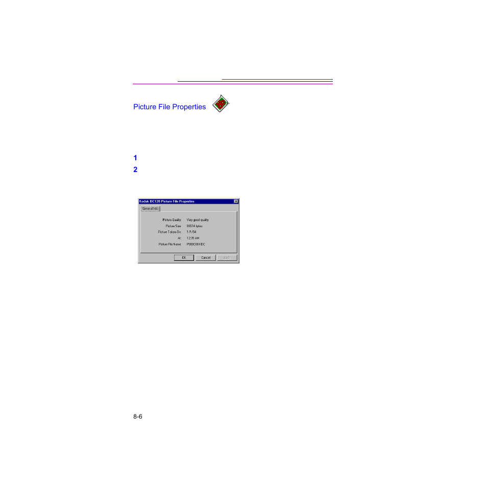 Picture file properties, Picture file properties -6 | Kodak Digital Science DC120 User Manual | Page 90 / 117