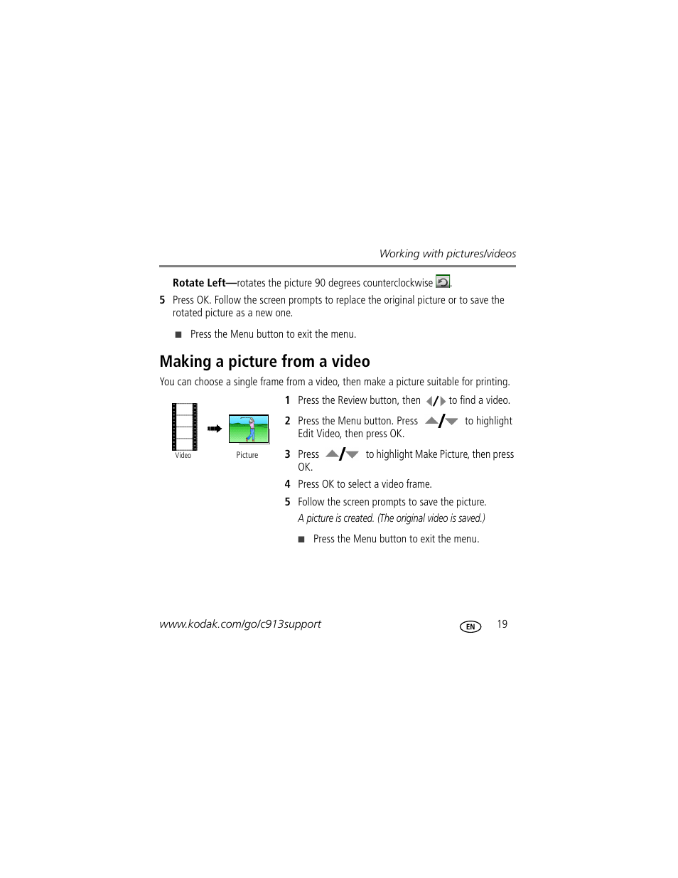 Making a picture from a video | Kodak Play Touch 1 User Manual | Page 19 / 27