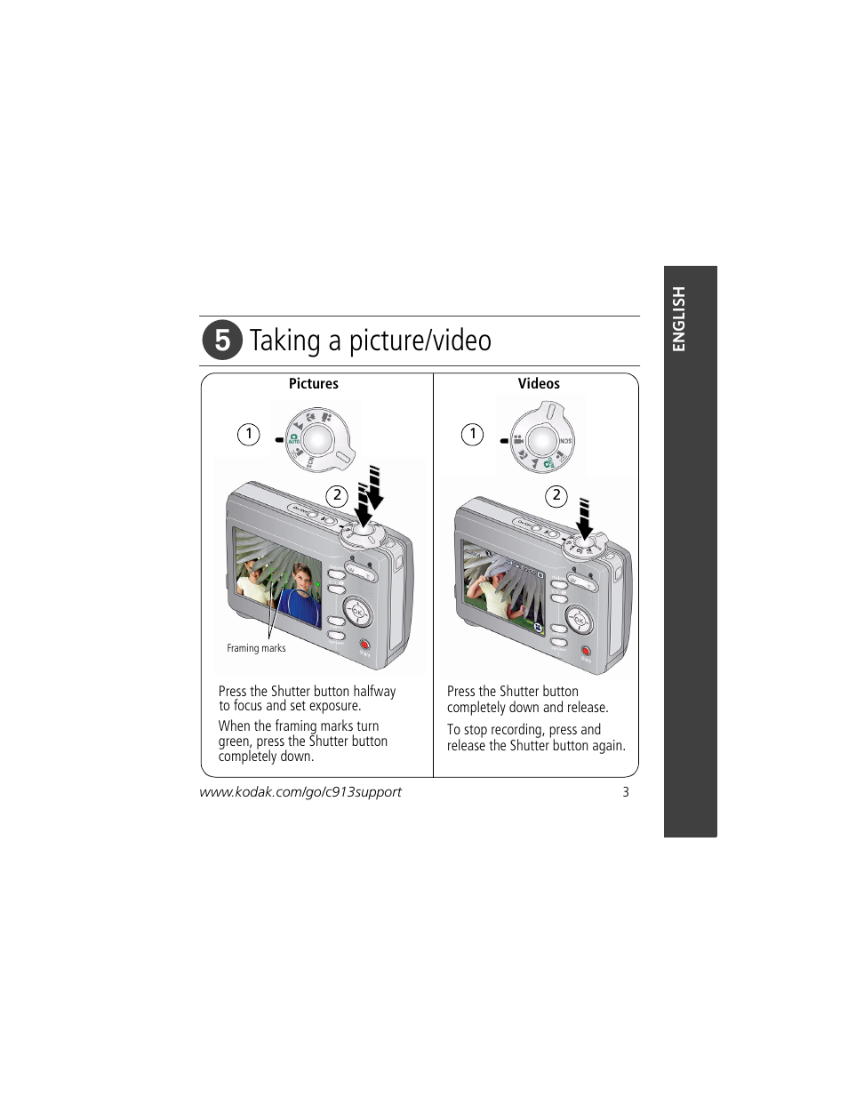 Taking a picture/video | Kodak Play Touch 1 User Manual | Page 3 / 27