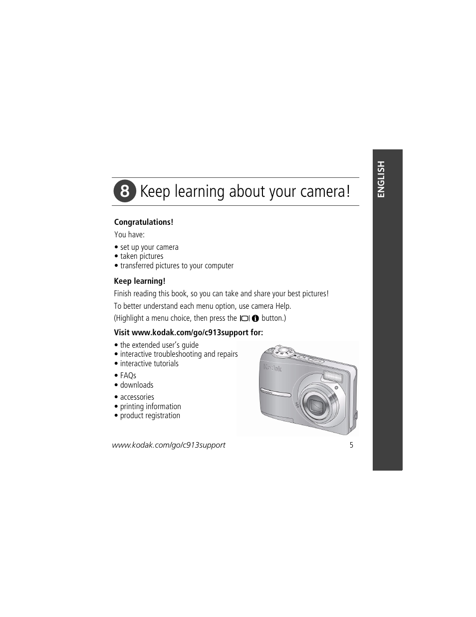 Keep learning about your camera | Kodak Play Touch 1 User Manual | Page 5 / 27