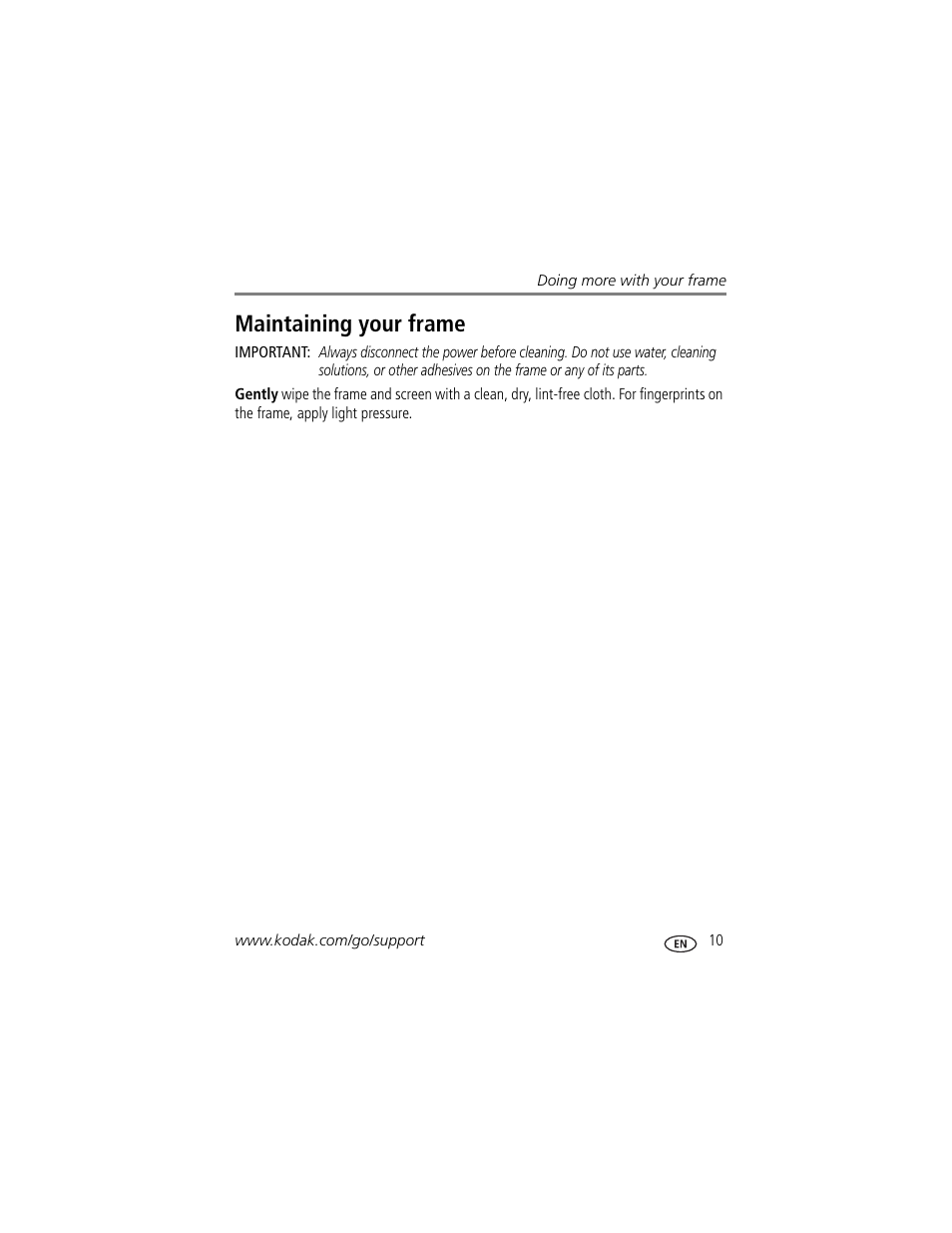 Maintaining your frame | Kodak P825 User Manual | Page 15 / 29