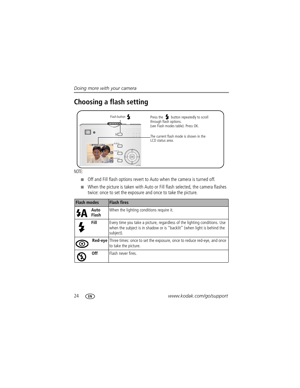 Choosing a flash setting | Kodak C530 User Manual | Page 30 / 71