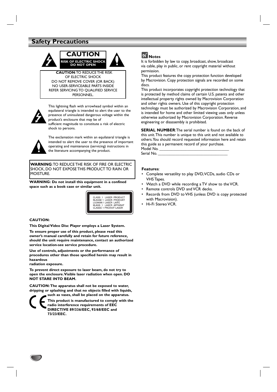 Safety precautions, Caution | Kodak DVD755VR/05 User Manual | Page 2 / 39