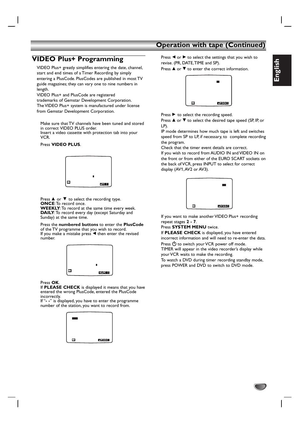 English, Press video plus, Press | Then enter the revised number | Kodak DVD755VR/05 User Manual | Page 23 / 39