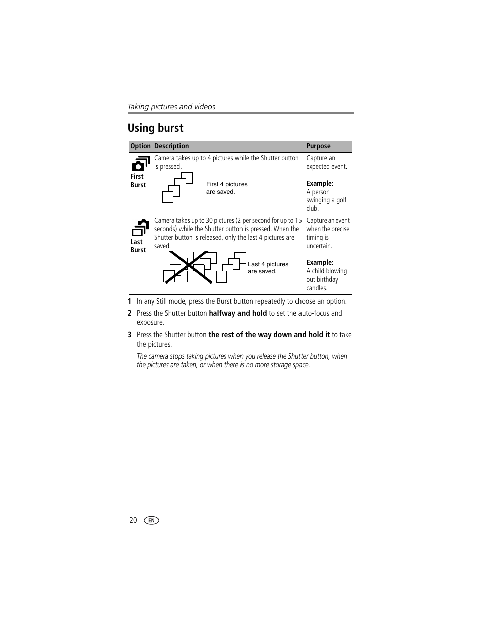 Using burst | Kodak DX7630 User Manual | Page 26 / 67