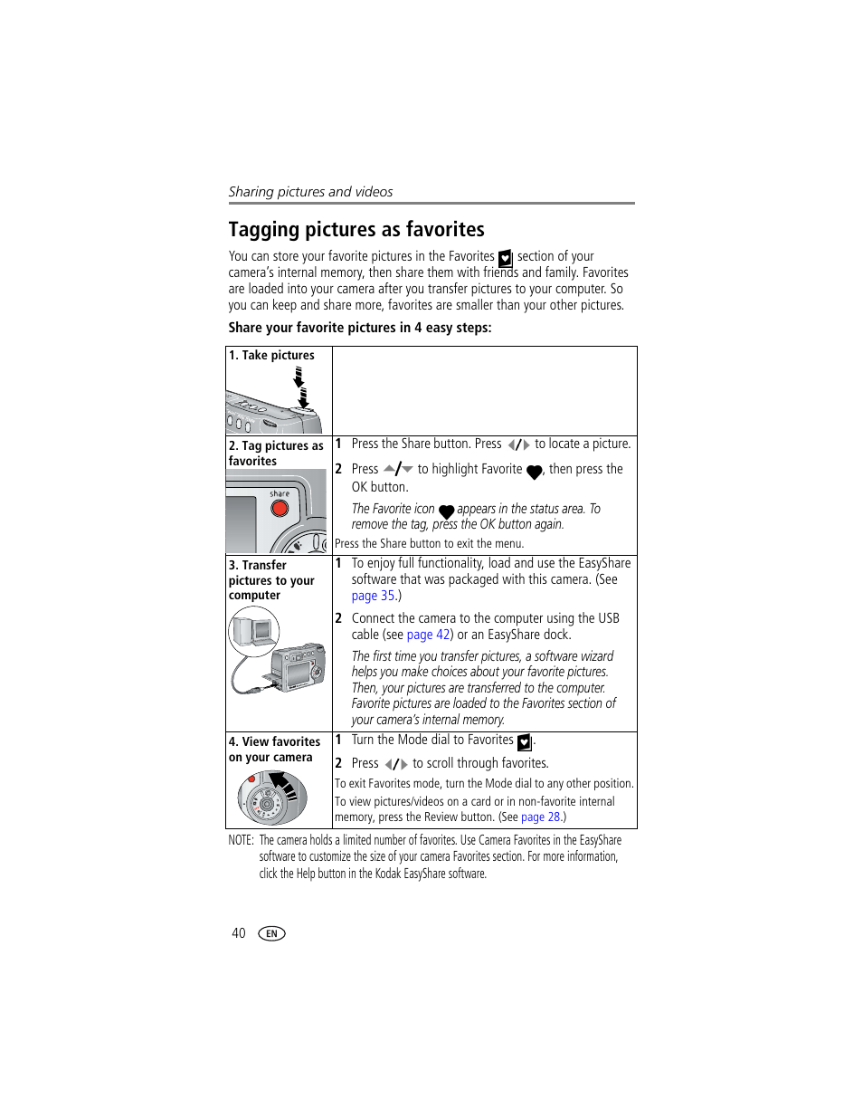 Tagging pictures as favorites | Kodak DX7630 User Manual | Page 46 / 67